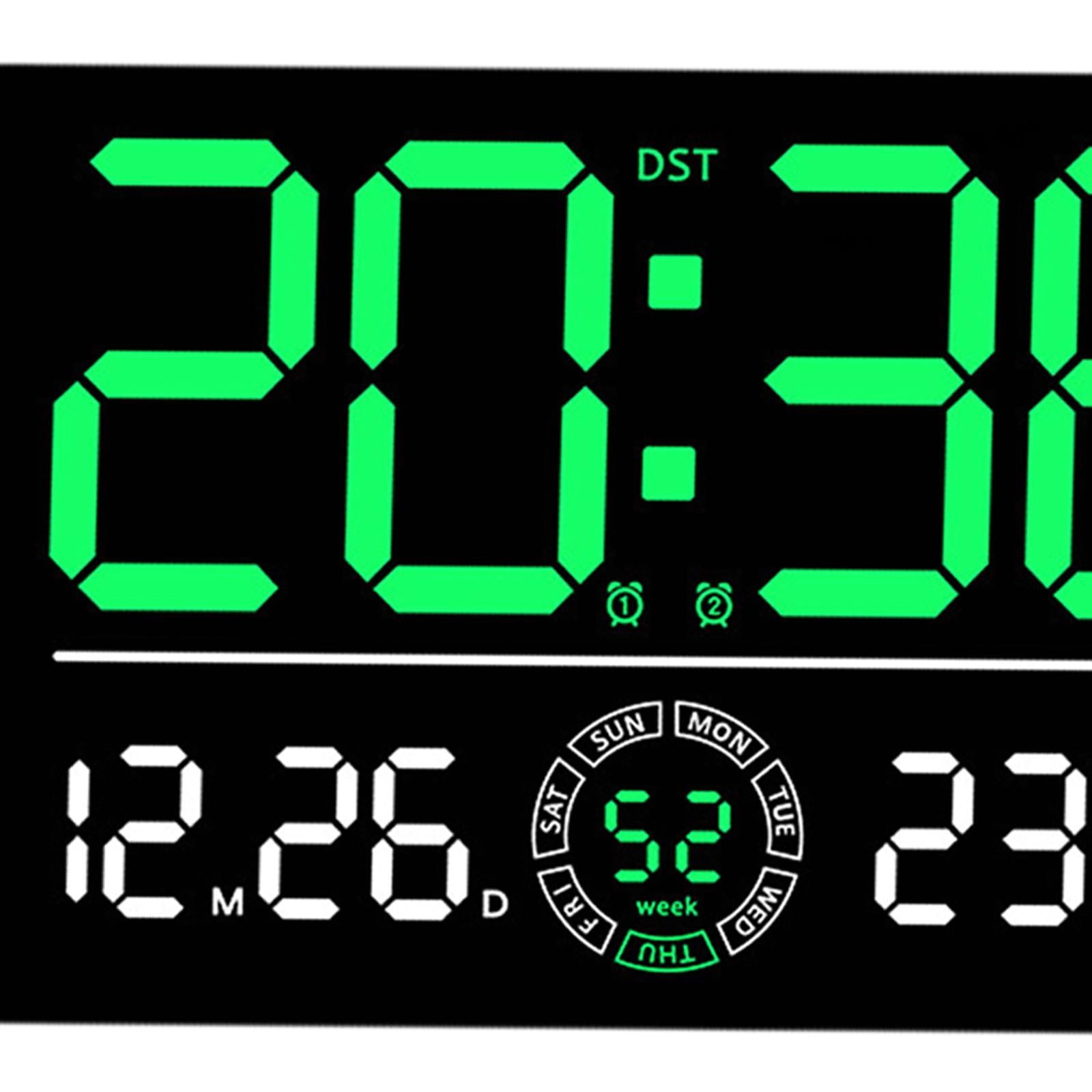 Baoblaze Digital Wall Clock Alarm Month Day Week Display, Large Display, Temperature Green