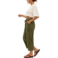 thumbnail image 6 of ZHYou No Boundarie Womens Wide Leg Capri Pants High Waisted Drawstring Elastic Waist with Pockets Contrast Stripe Loose Fit Casual Summer Cropped Trousers Army Green Size XL, 6 of 8