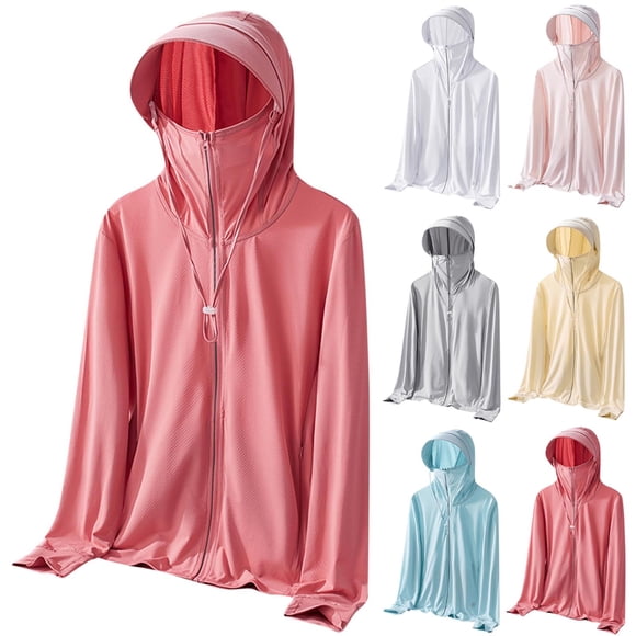 QIUOMBBP Fishing UPF 50+ Jacket for Women Plus Size Long Sleeve UV Protection Hoodie with Face Mask Loose Lightweight Comfy Summer Hiking Shirts Yellow XXXL