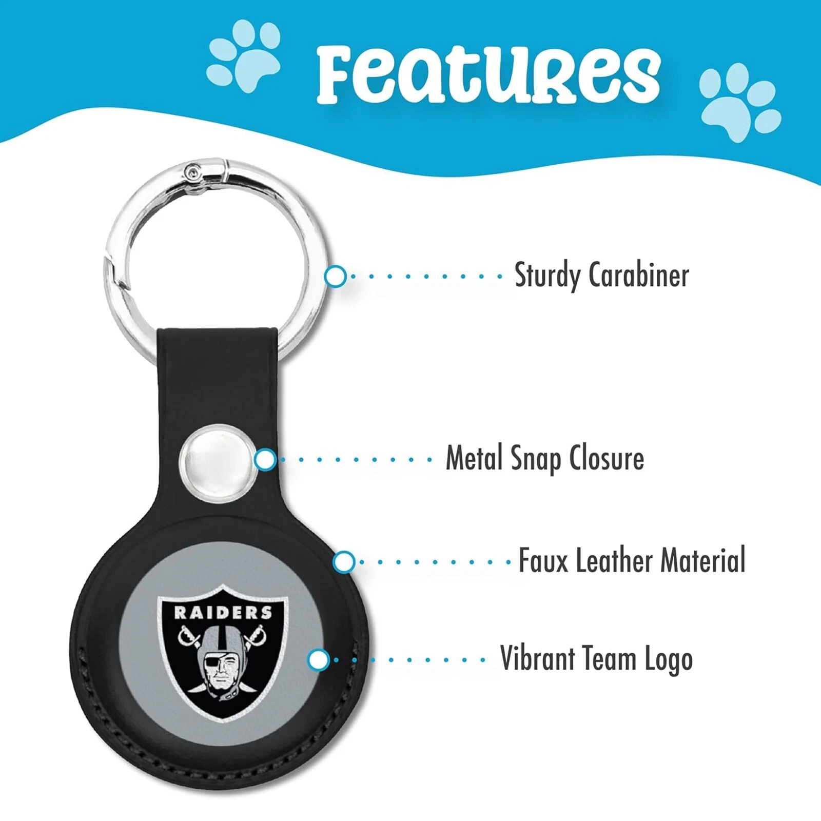 Pets First NFL Leather Keychain Apple Air Tag Holder for Dogs & Cats Airtag Case