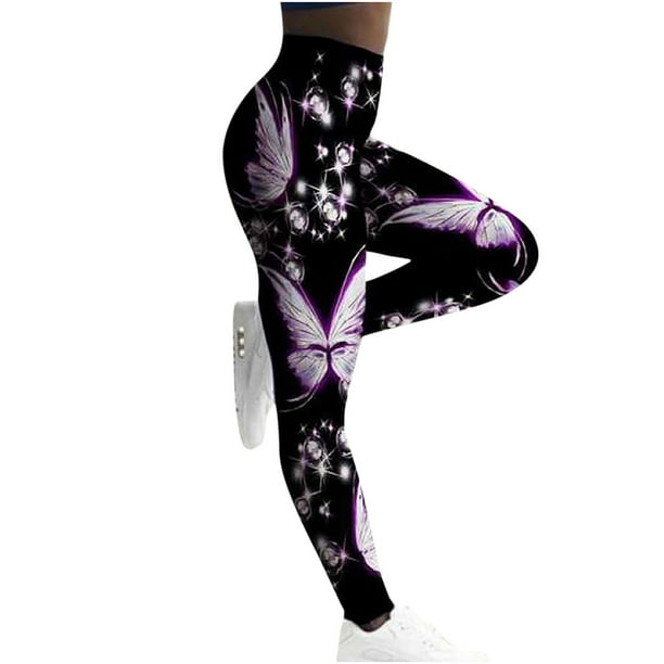 EQWLJWE Yoga Pants For Women Womens Butterfly Print Stretch Yoga Yoga  Fitness Running Gym Sports Active Pants 