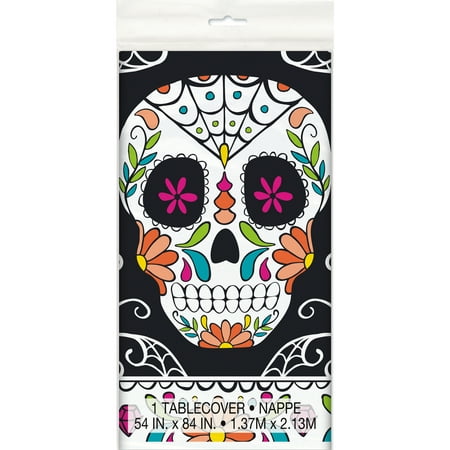 Skull Day of the Dead Plastic Tablecloth, 84 x 54 in, 1ct