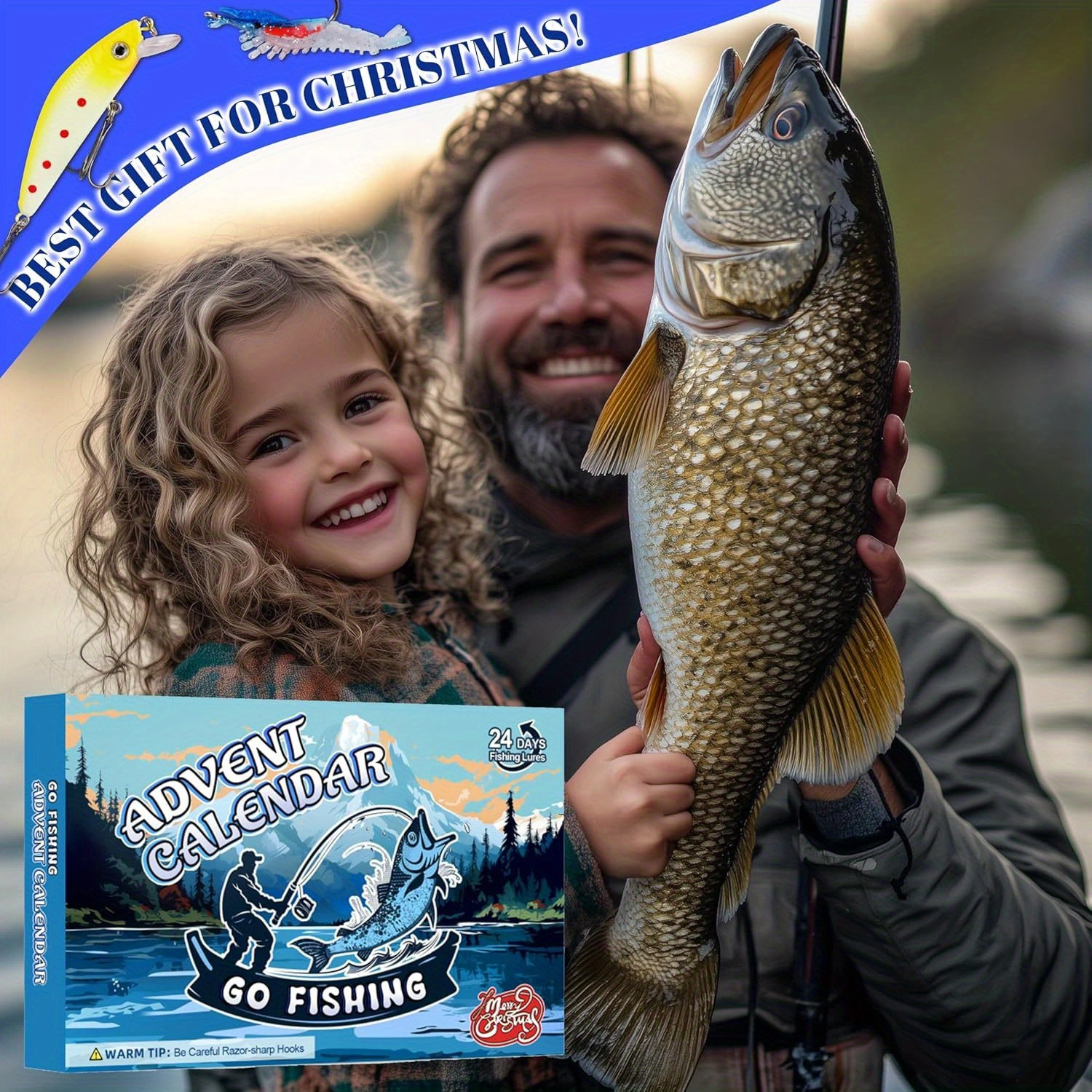 Advent Calendar  Fishing Lure for Man Adult Teen - 24 Days Christmas Countdown Fish Tackle Set - Xmas Surprise Fish Bait Gift for Father Grandpa Brother Boyfriend