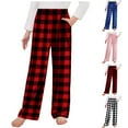 thumbnail image 2 of Utoimkio Unisex Boys Girls Pajama Pants Sleep Pants Soft Elastic Waisted Kids Pajama Bottoms Plaid Print Lounge Pants with Pockets for Little Boy Girls 4-14 Years, 2 of 4