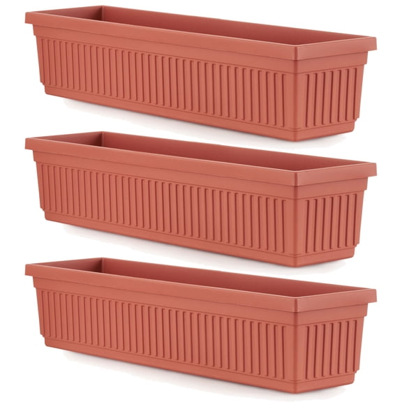 HC Companies 30 Inch Fluted Venetian Flower Window Box, Clay (3 Pack)
