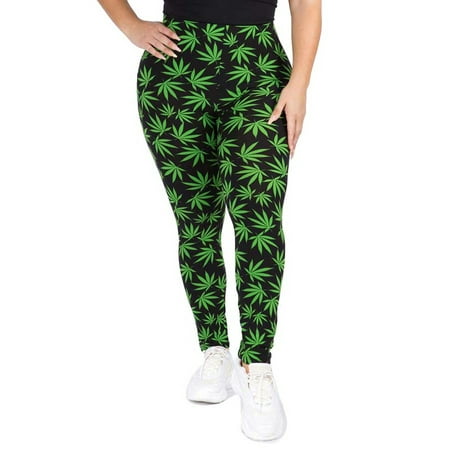 Women's High Rise Marijuana Leaf Print Leggings (Plus Size)