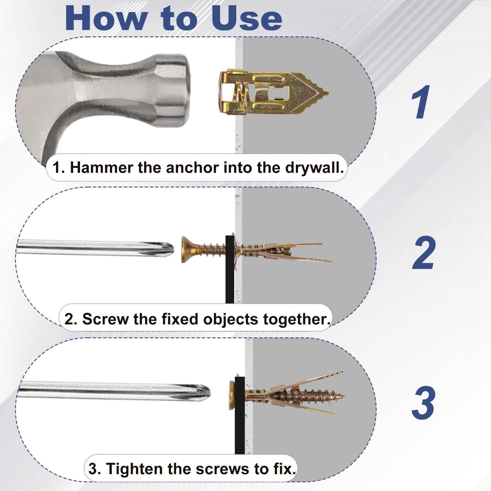 80 Pcs Self-Drilling Anchor Screws, Zinc Plated Steel Drywall Anchors, Heavy Duty Metal Expansion Bolt, No Drill or Holes, for TV, Shelf Straps, Gypsum Boards, Cabinets