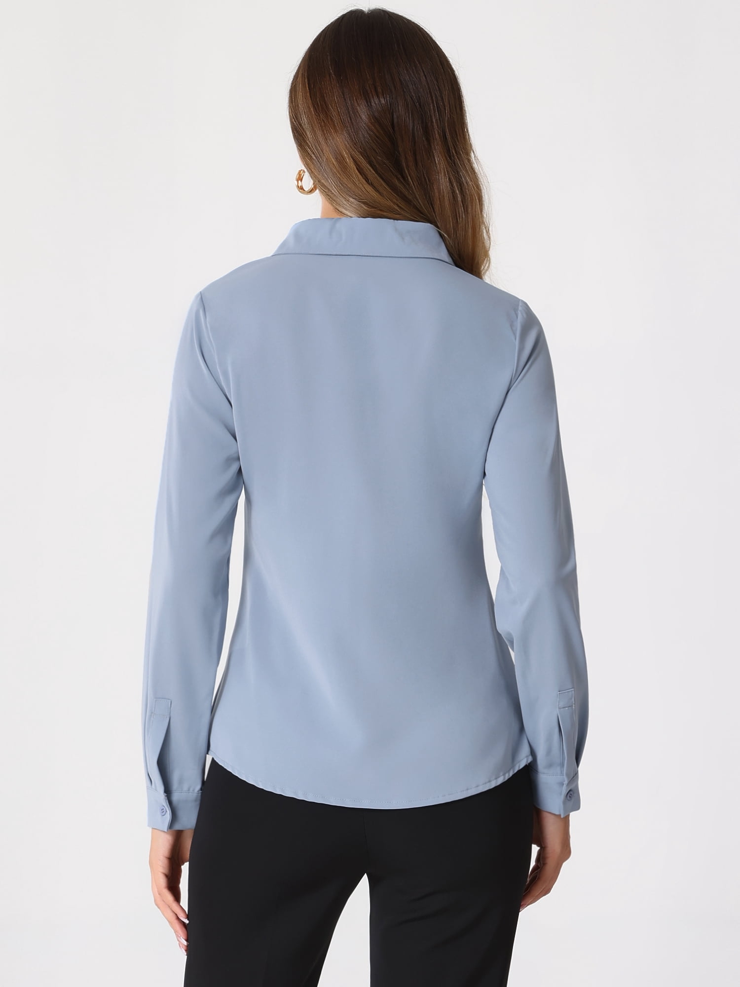 DARING DIVA Women's Color Block Button Down Work Shirt S Solid Blue