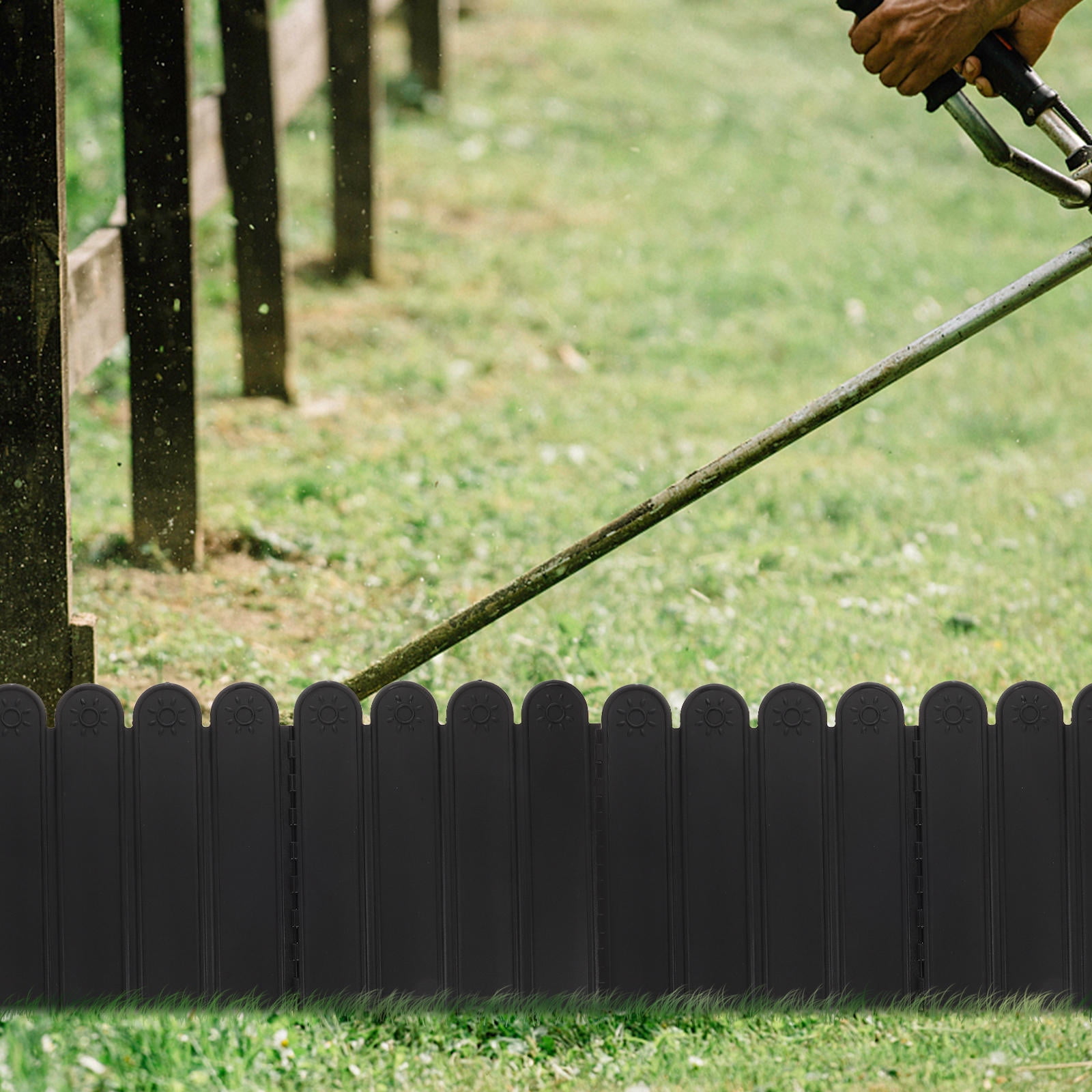 Baluue Black Plastic Outdoor Fence Panel - Reusable Garden Edging and Decorative Barrier for Yard, Lawn, and Landscaping