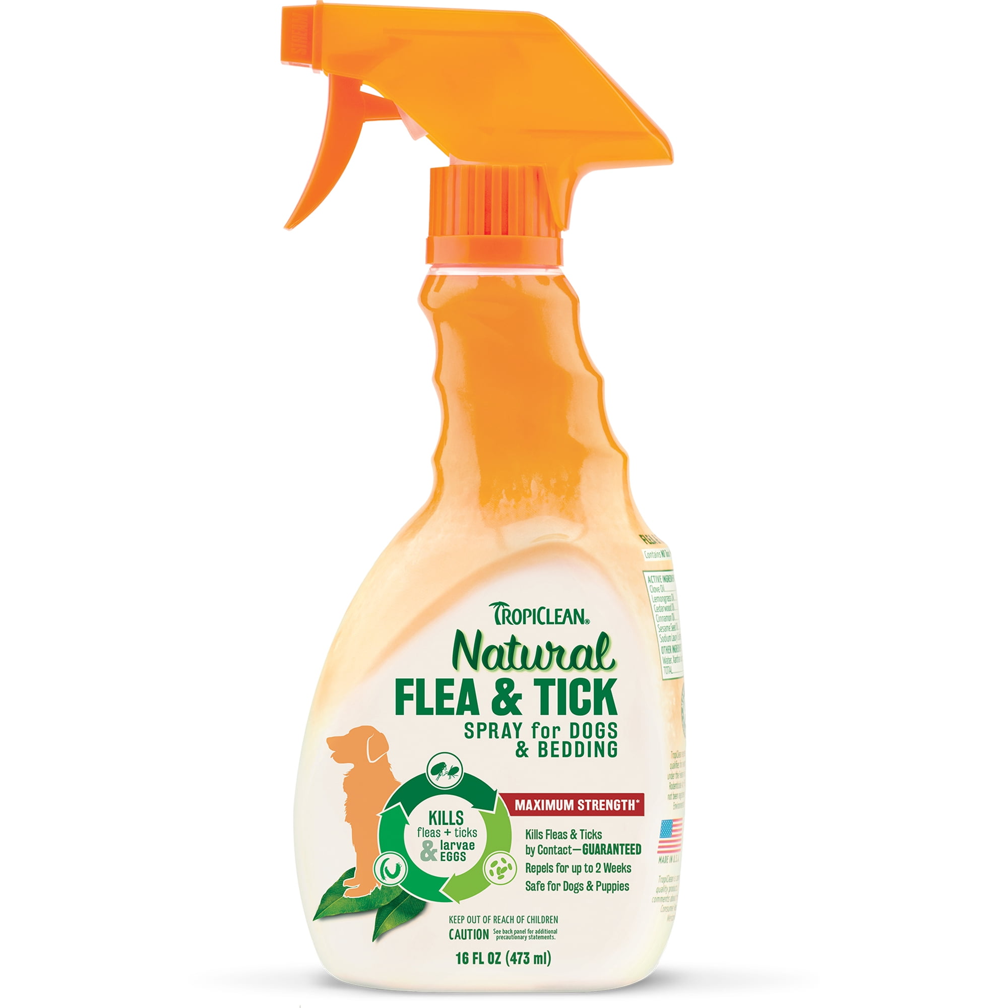 TropiClean Natural* Flea and Tick Pet and Bedding Spray for Dogs, 16 oz - Dog Flea Spray for Flea and Tick Control and Treatment - Kills 99% of Fleas, Ticks, Larvae, Eggs by Contact