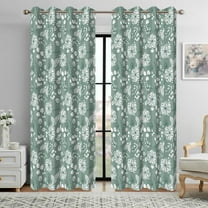 2 Panels Green Floral Blackout Curtain for Bedroom,Farmhouse Blossom Grommet Curtain for Living Room,52x96 Inch