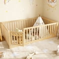 thumbnail image 3 of Bellemave Twin Montessori Bed Frame, Wood Twin Size Floor Bed with High Fence Rails, Twin Beds Frame for Bedroom Playroom (Natural), 3 of 7