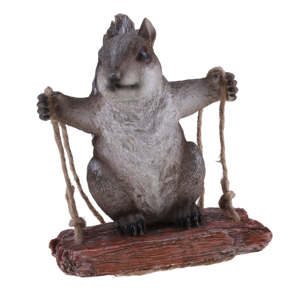 Swing Grey Squirrel Garden Statue home and indoor and outdoor Sculpture Ornament