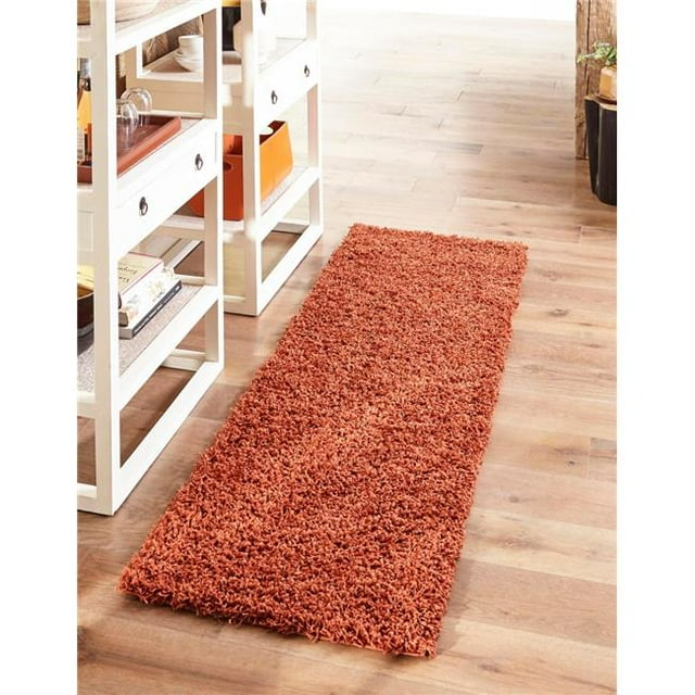 Unique Loom 3127824 2 ft. 2 in. x 6 ft. 5 in. Solid Shag Runner Rug, Terracotta