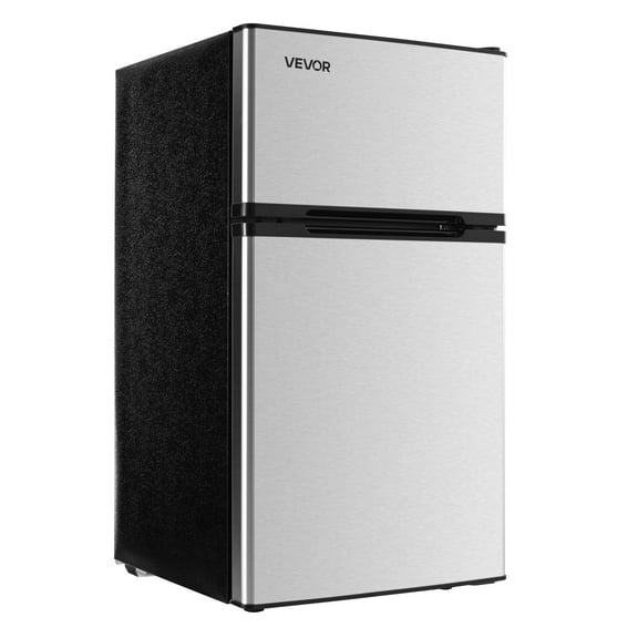 VEVOR Mini Fridge with Freezer, 3.2 Cu.Ft, Two Door Compact Refrigerator, Adjustable Temperature, Shelf, Energy Efficient Small Fridge, Reversible Door, Low Noise,for Bedroom,Dorm,Office,Stainless