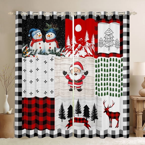 Manfei Cartoon Santa Claus Black Out Curtains for Child, Merry Christmas Curtains Pack of 2 (42x63 Each), Patchwork Plaid Bedroom Curtains, Window Curtains Bedroom Decor