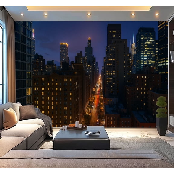 Peel and Stick Wallpaper Waterproof High angle view New York city buildings night Wall Mural Decor Self Adhesive and Removable 100in x 144in