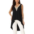 thumbnail image 1 of Blusa fluida sin mangas de cuello en V asimétrica INSPIRE CHIC para mujer, dobladillo alto-bajo, negra M, 1 of 1