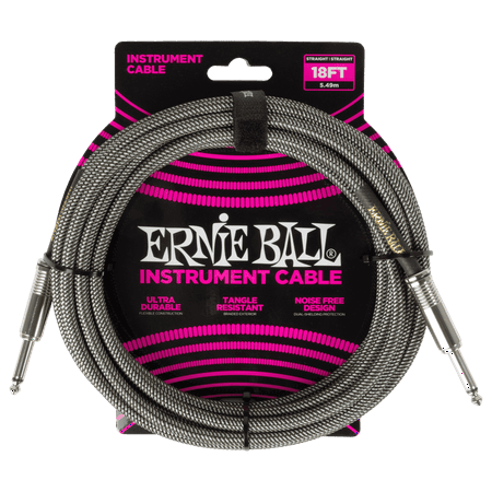 Ernie Ball 18ft Braided Instrument Cable Silver Fox PO6433