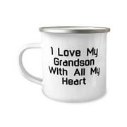 I Love My Grandson With All My Heart Grandson 12oz Camper Mug, Best Grandson Gifts, For Grandchild