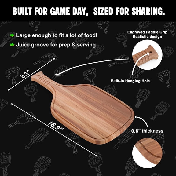 YUYAN-New – Pickleball Paddle Charcuterie & Cheese Board – Acacia Wood Cutting Board (16.9” x 8.1”) Pickleball gifts for men or women, Pickle Ball Plates, Serving Tray, Pickle ball Accessories