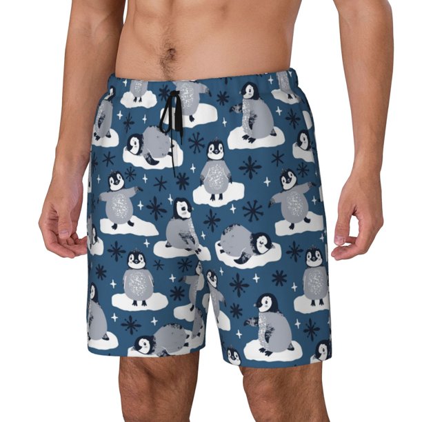 Fotbe Snow Penguin Traje de Baño para Hombre – Shorts de Natación de Secado Rápido con Forro y Bolsillos-Medium