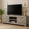 thumbnail image 5 of Benjara Velz TV Media Stand Console- 2 Chevron Doors- Open Shelves- Beige, 5 of 11
