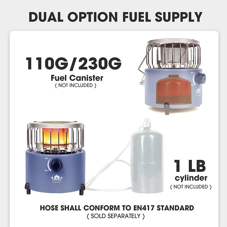 MINYIKJ Little Guy 2 in 1 Portable Propane Heater u0026 Stove, Outdoor Camping  Gas Stove Camp Tent Heater for Ice Fishing Backpacking Hiking Hunting  Survival Emergency (Navy Blue, 1000G) - Walmart.com
