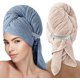 thumbnail image 1 of Toalla Microfibra Cabello 2 Pack, Toalla de Cabello Seco con Botones, Gorro de Baño, Secado de Pelo Rápido, Turbante Suave Anti-Frizz, para Mujeres, Baño (Azul), 1 of 4