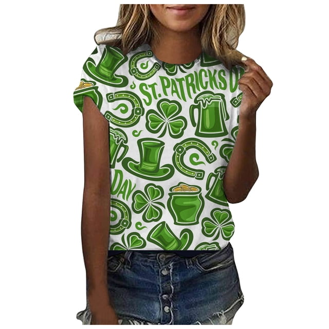 QIPOPIQ T-Shirts à Manches Courtes Col Rond pour Femmes T-Shirts de la Saint-Patrick T-Shirt Vert Trèfle T-Shirt Imprimé Tunique Hauts de Vacances T-Shirts Graphiques Offres