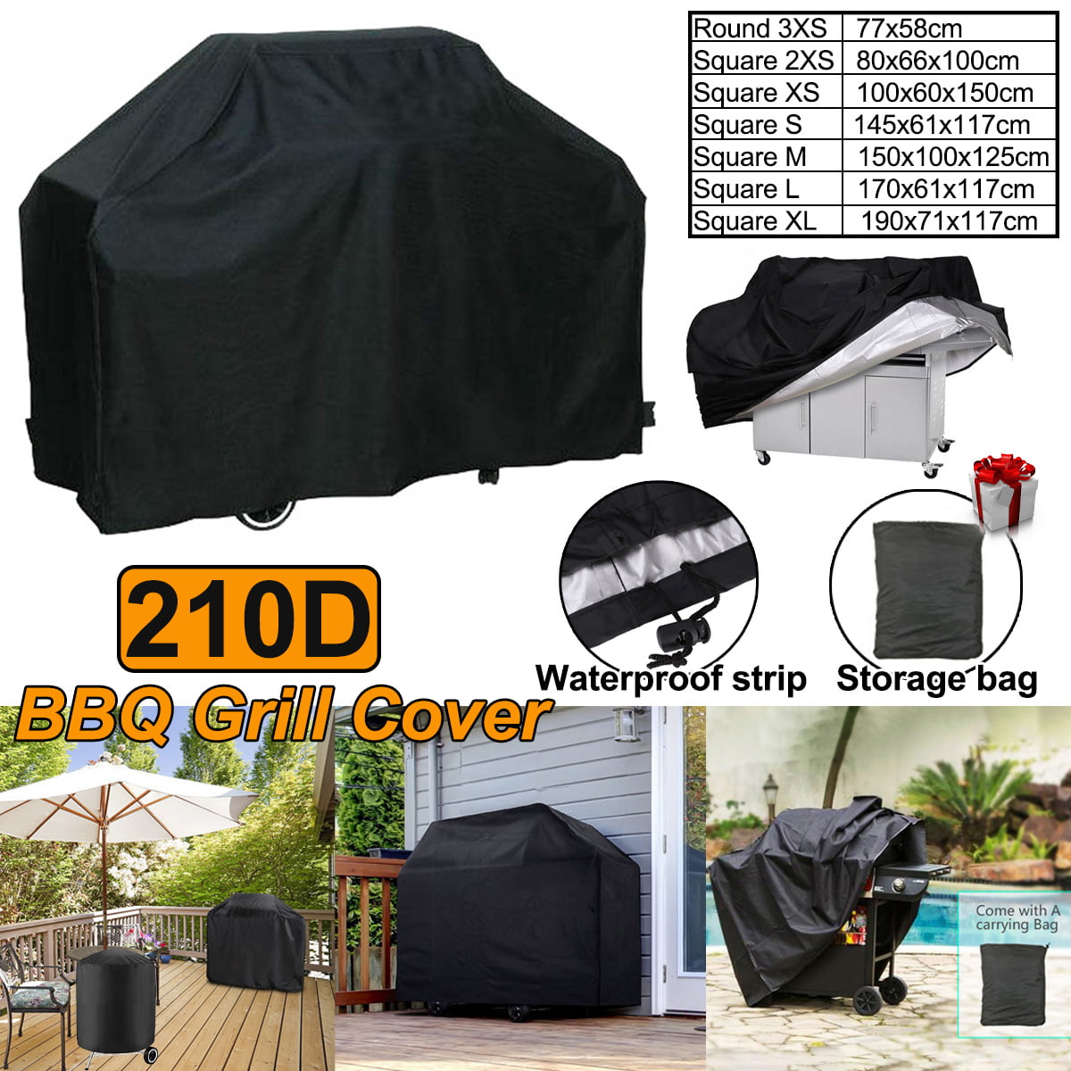 210D Waterproof BBQ Grill Cover Gas Heavy Duty for Patio Outdoor 70"64"58"57" 