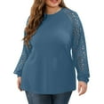 thumbnail image 2 of Womens Long Sleeve Round Neck Shirts Basic Tee Fall Tops Outfits Clothes Plus Size Navy L, 2 of 7