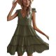 thumbnail image 2 of Txlixc, vestido informal de verano para mujer, vestido acampanado de Color sólido sin mangas con cuello en V y volantes, vestido plisado para fiesta en la playa, ropa de calle Txlixc  Estilo de ocio, 2 of 8