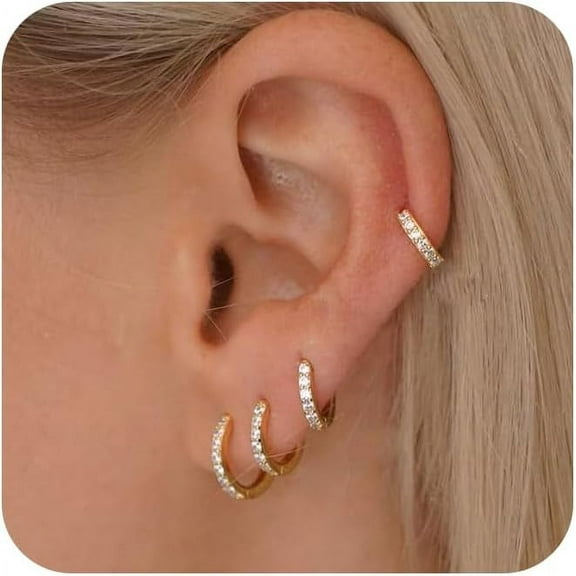 Small Gold Huggie Hoop Earrings Set For Women，Dainty 14K Gold/Silver Plated Twisted Hoop Earrings Cubic Zirconia Stud Earrings Lightweight Hypoallergenic Earrings For Women[Z1346]