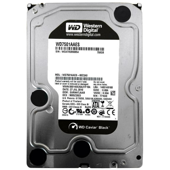 Western Digital Caviar Black 750GB 7200RPM SATA 3Gbps 32MB Cache 3.5-inch Internal Hard Drive Mfr P/N WD7501AAES