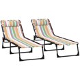 thumbnail image 1 of Lot de 2 Chaises Longues Inclinables - Chaises Longues Réglables avec Appuie-Tête, Sièges Extérieurs Multicolores en Acier et Maille pour Patio, Plage et Camping, 1 of 7
