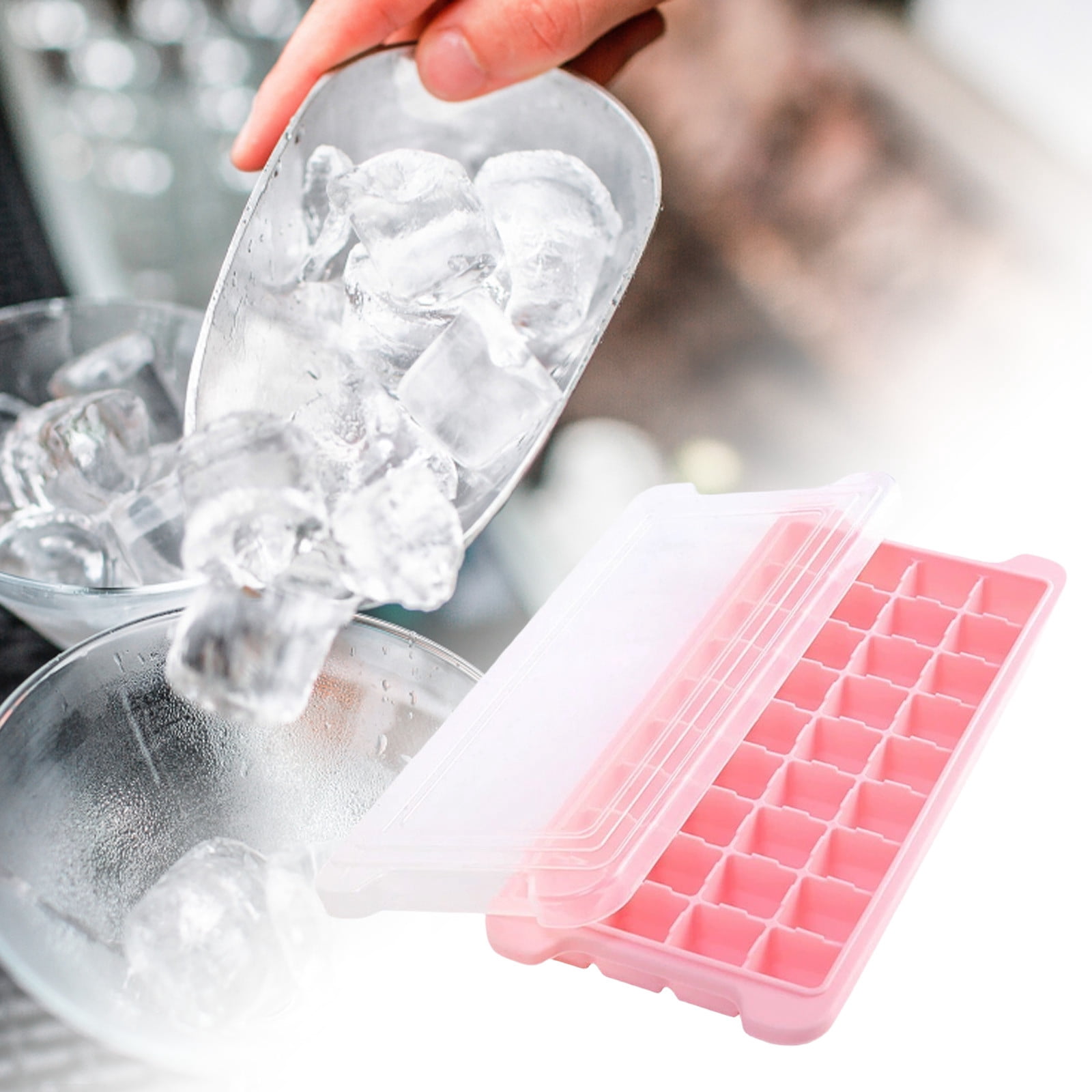 Ice Trays for Freezer with Lid Bin, Ice Cube Tray Making Ice Cubes, Easy Press to Release Ice, Ice Tray with Storage Bin Chilling Coffee, Stackable with Easy Bottom