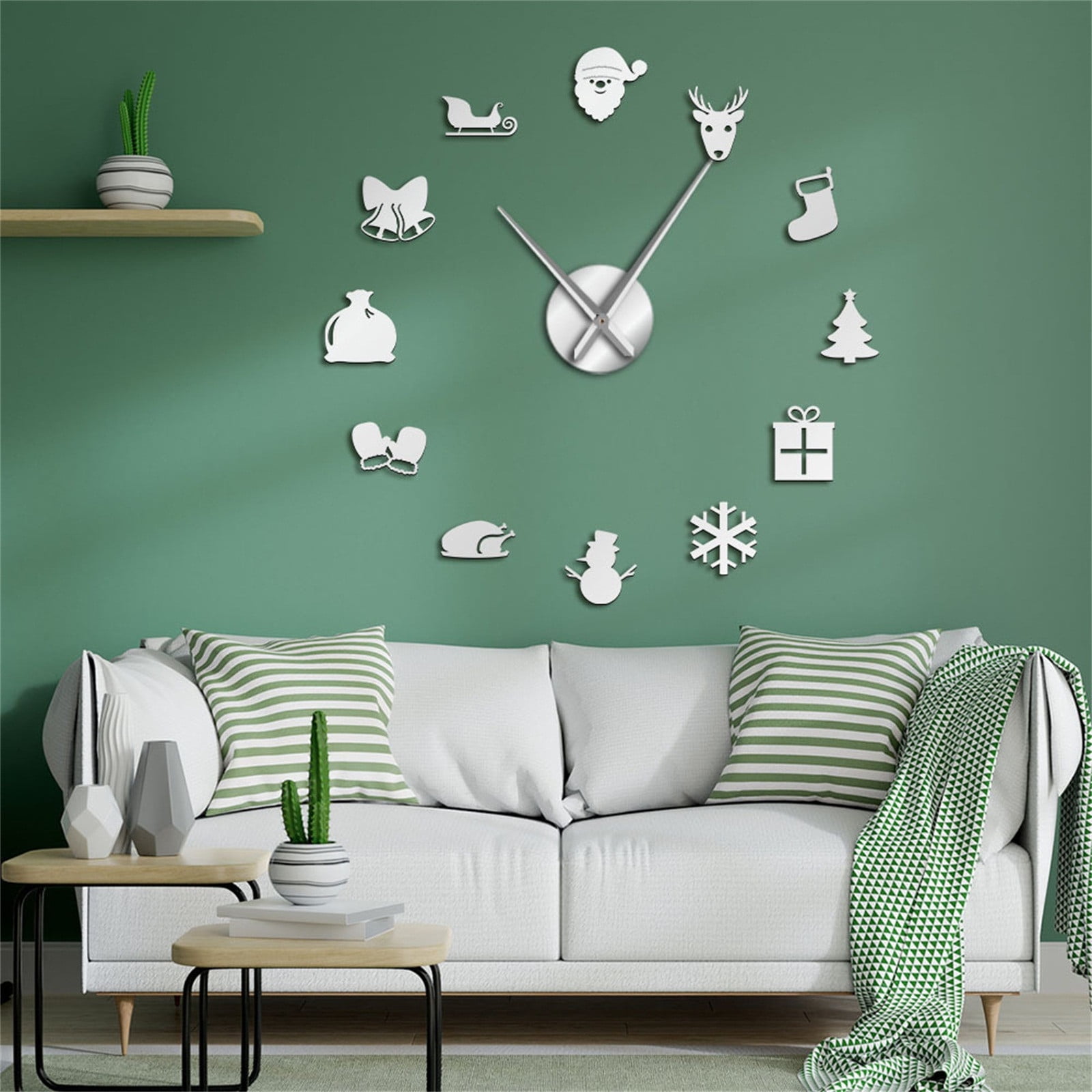 Frameless Large 3D DIY Wall Clock Mute Mirror Stickers Home Office Silver-73 