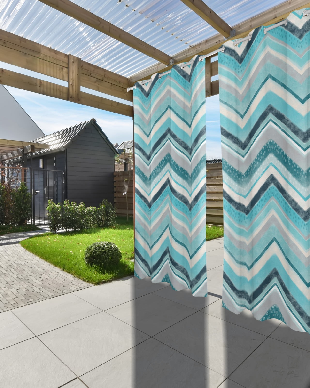 Nordic Turquoise Stripes Outdoor Curtains for Patio, Art Abstract Green Texture Privacy Drapes Grommet Waterproof Outside Curtains for Porch/Cabana/Balcony 54"x 84", 1 Panel
