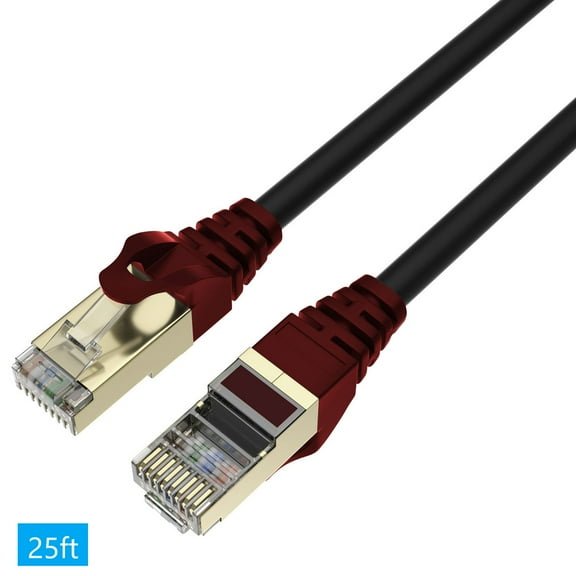 QualGear QG-CAT7O-25FT-BLK CAT 7 S/FTP High Speed Internet and Ethernet Cable for Outdoors - Weatherproof, 26 AWG, 10 Gbps, 600MHz, Gold Plated Contacts, RJ45, 99.99% OFC Copper, Black - 25ft