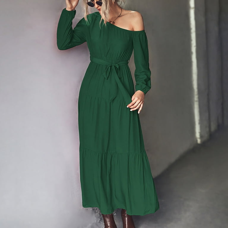 Flowy Long Dresses for Women Layered Long Sleeve Casual V Neck Party  Dresses Drawstring V Neck Tiered Long Maxi Dress