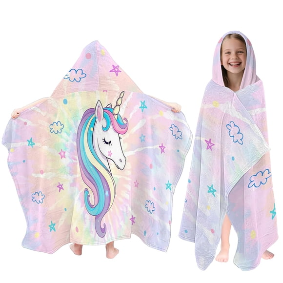 Toalla infantil Fiwbnasz con capucha con forma de unicornio, 76 x 127 cm, color rosa anudado