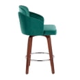 thumbnail image 3 of Lumisource Dahlia Contemporary Counter Stool in Walnut Wood and Green Velvet with Gold Metal Accent and Round Chrome Footrest - Set of 2, 3 of 7