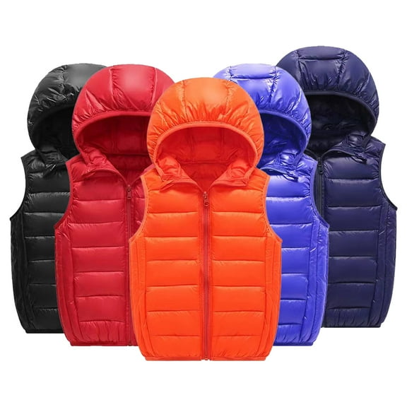 Godderr 3-12Y Boys Girls Vest Jacket for Toddler Kids,Sleeveless Jacket,Solid Color Zipper Waistcoat,Fall Winter down Jacket down Coats