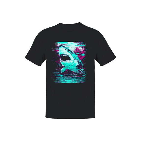 Neon Glitch Shark Art Black Men's T-shirt