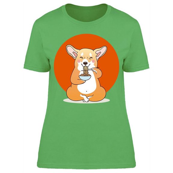 Cute Corgi Eating Ramen/ T-Shirt Women -Image by Shutterstock, Female x-Large