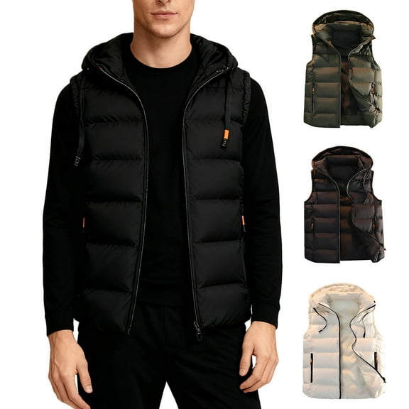 Lovzfmll Men's Puffer Vest, Hooded Thickened Cotton Sleeveless Warm Quilted Jacket, Youth Outercoat, Winter Vest for Men