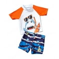 thumbnail image 2 of Kids Swimsuits Kids Toddler Boys Girls Cartoon Shark Prints Short Sleeve Bathing Suit Sun Protection Quick Dry Swimwear 2Pcs Set Boys Swimsuit Orange 12 Months-18 Months, 2 of 6