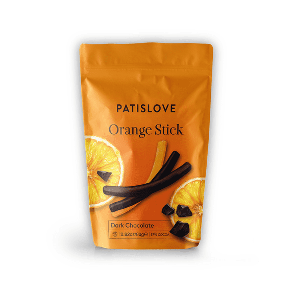 Patislove Dark Chocolate Covered Orange Peel Sticks – 2.82 oz, Premium Chocolate Snack, 57% Cocoa