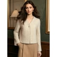 thumbnail image 2 of PAOLA RIBONI Chic Light Yellow V-Neck Cardigan with Elegant Pearl Buttons and Flared Sleeves Crafted from Luxuriously Soft Material for Comfortable Wear, 2 of 9